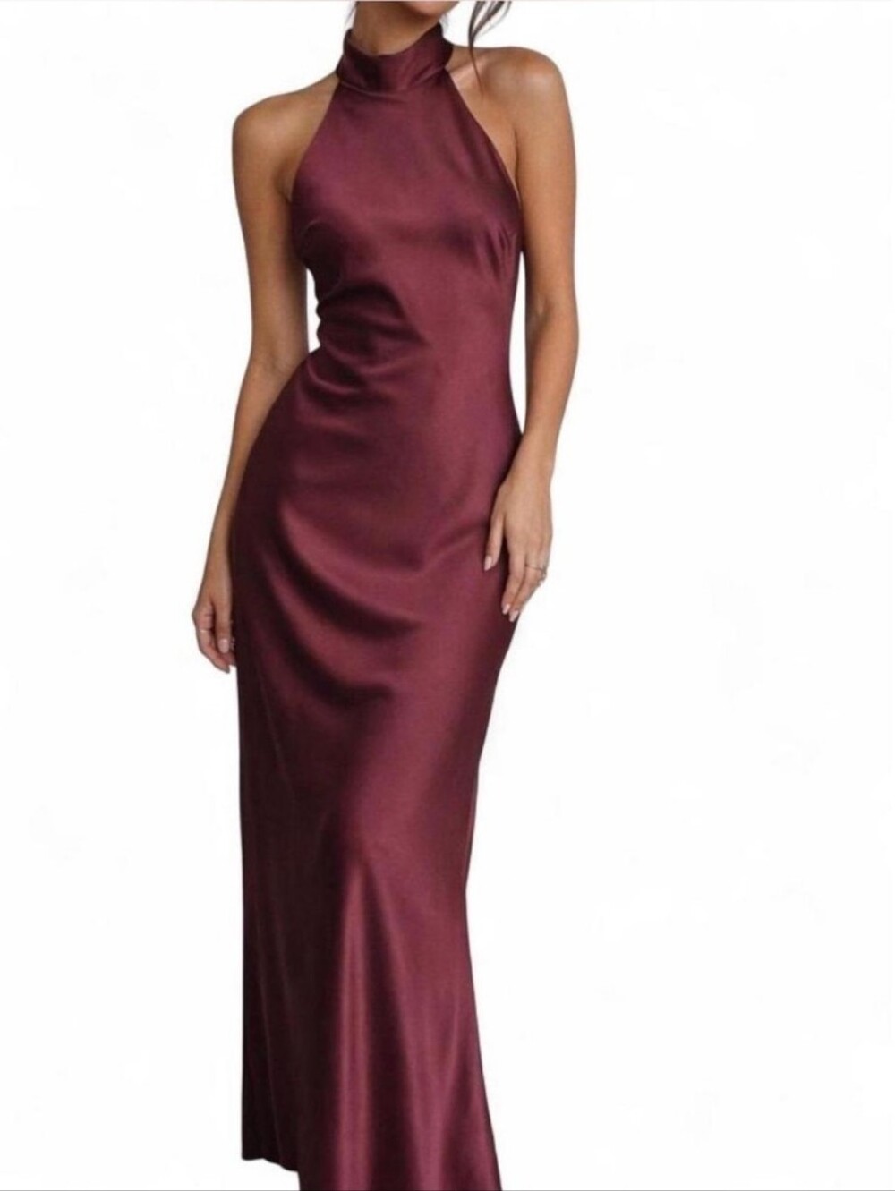 WAYF Women's Violetta Matte Burgundy Satin Formal Maxi Gown. Sz S